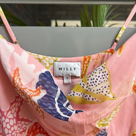 Milly Eva Pink Seashell Cowl Neck Mini Dress Size 2 - Picture 5 of 7